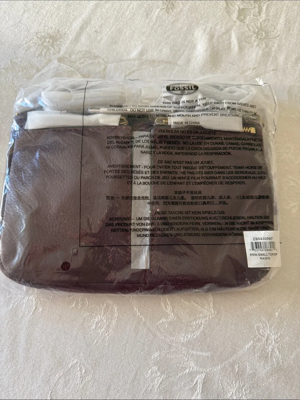 Fossil Erin “Raisin” Leather Crossbody Bag